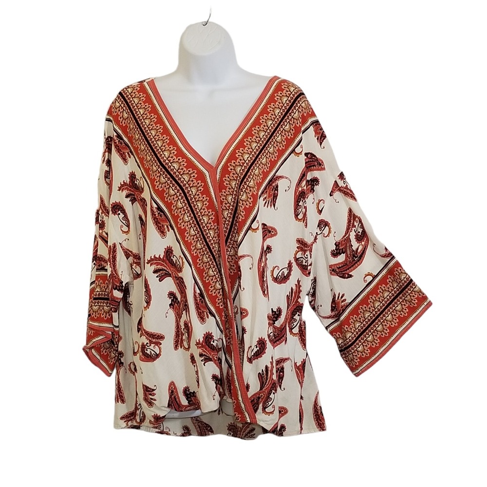 EST. 1946 Womens 22W Faux Wrap Paisley Blouse Blouson 3/4 Wide Sleeves Rust